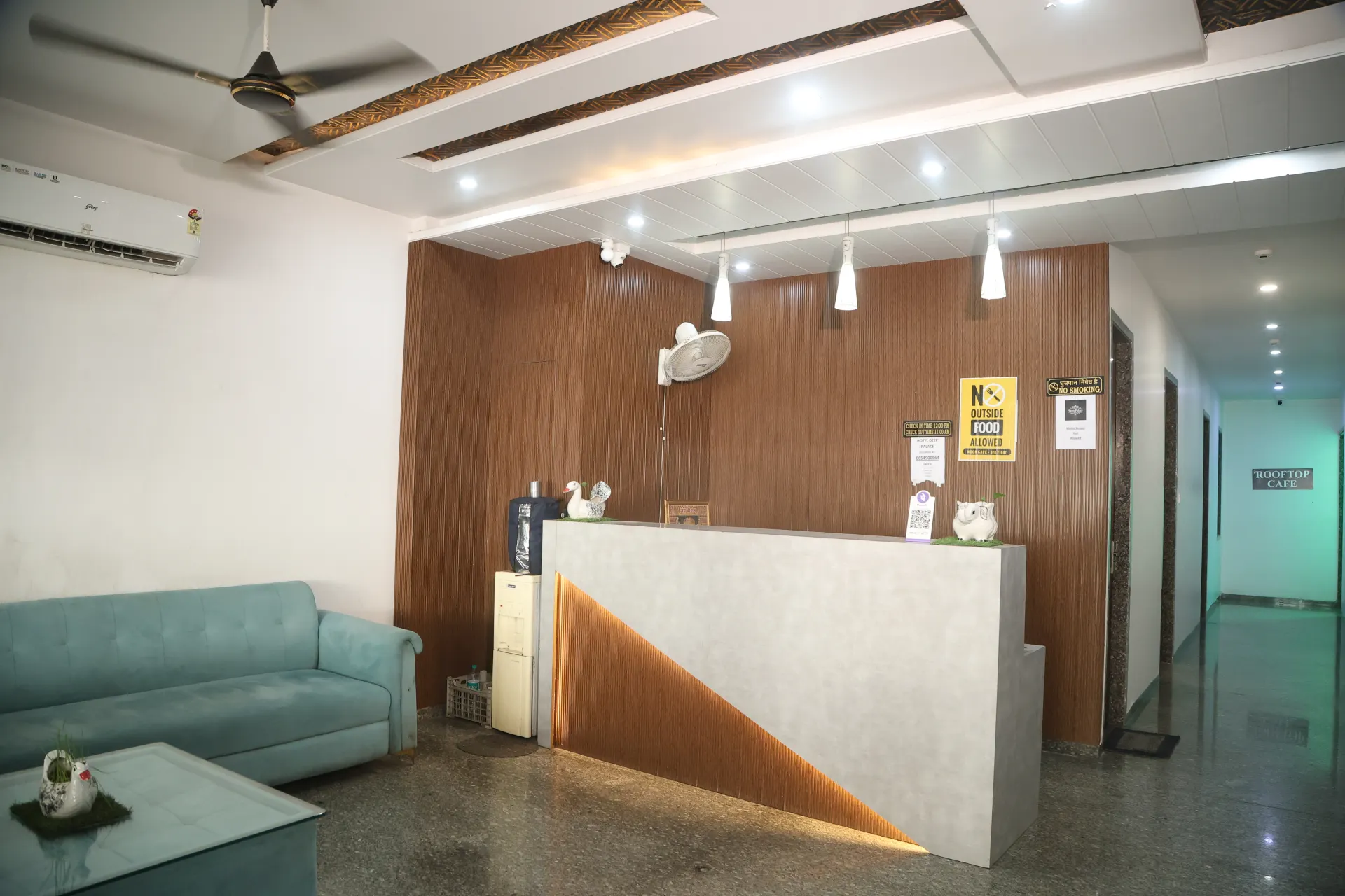 Reception desk in the hotel lobby