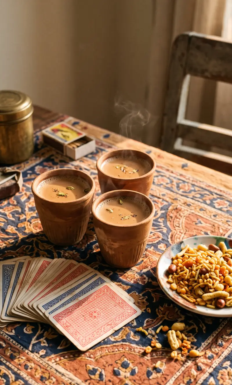Kulhad chai cups and playing cards for a kitty party